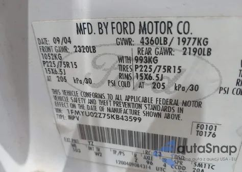 2005 Ford Escape Xls из США, поврежденный, VIN 1FMYU02Z75KB43599